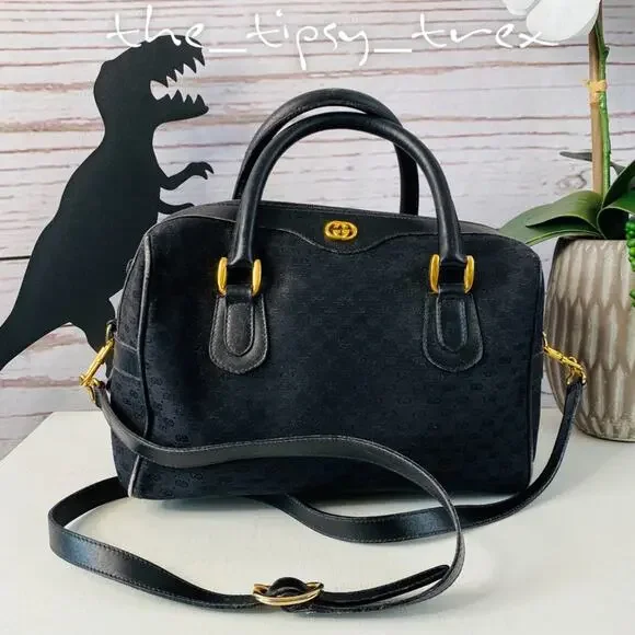 Gucci Black GG Supreme Canvas Boston Satchel with Crossbody Strap Authentic - Picture 2 of 15